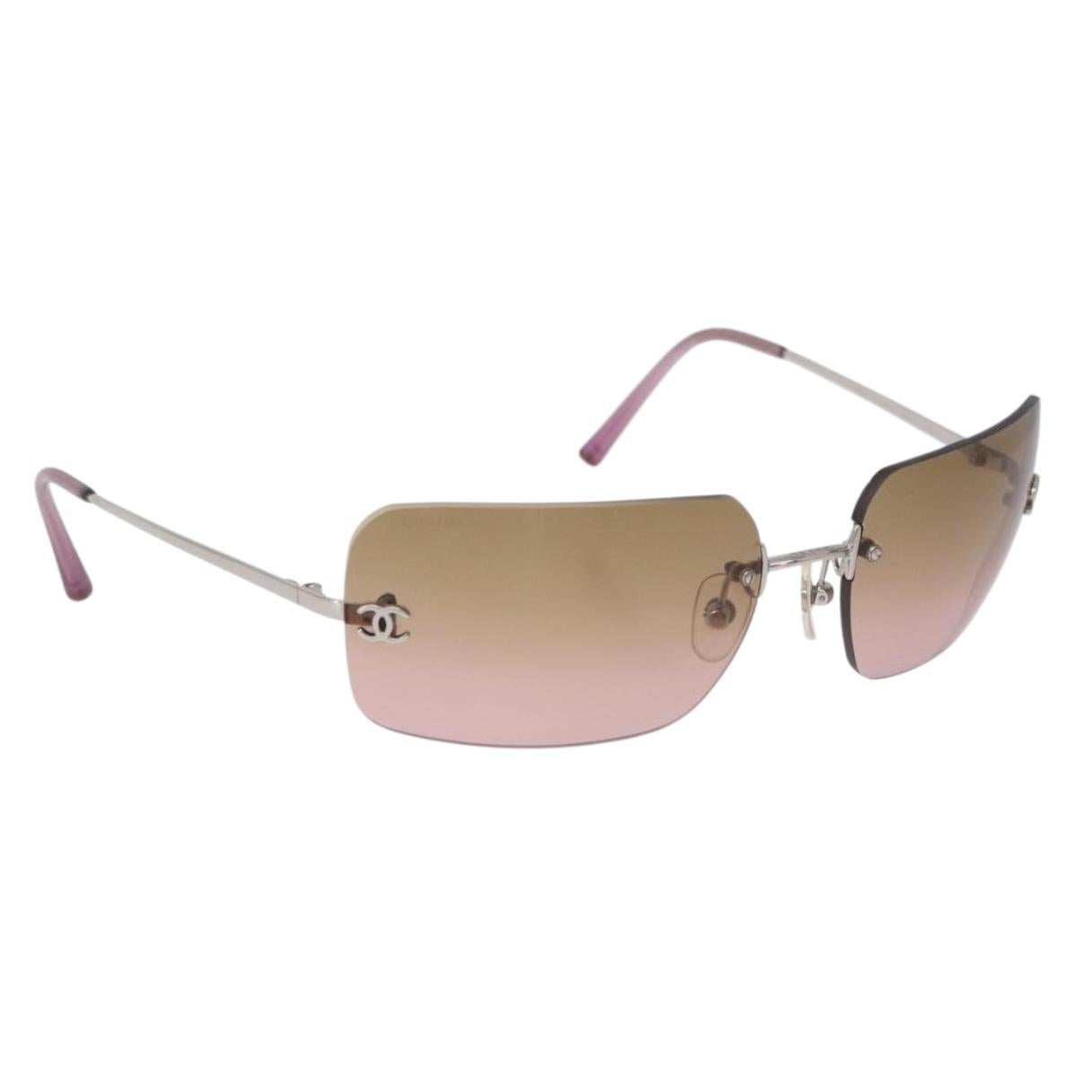 CHANEL COCO Mark Sunglasses metal Silver tone CC Auth 190199M