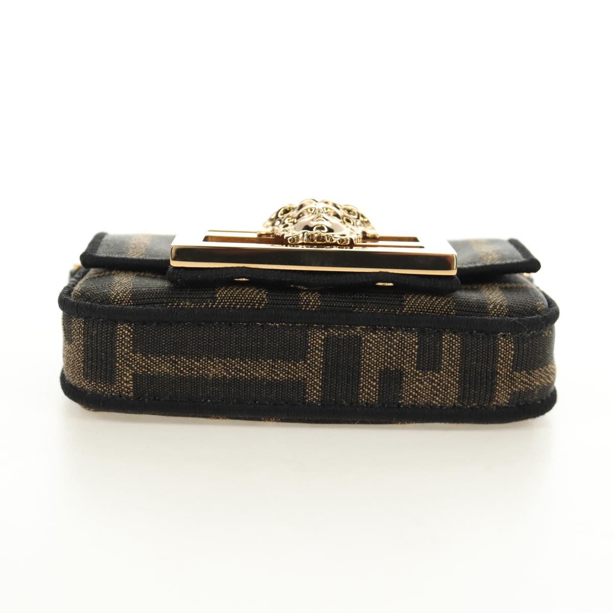 FENDI FENDACE Nano Baguette Chain Shoulder Pouch Black Brown Auth 190223SAM