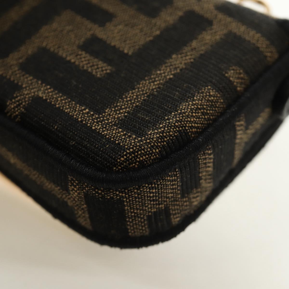 FENDI FENDACE Nano Baguette Chain Shoulder Pouch Black Brown Auth 190223SAM