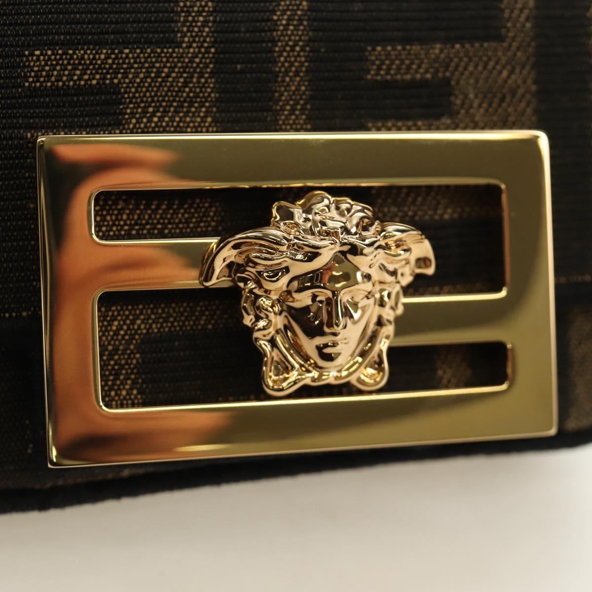 FENDI FENDACE Nano Baguette Chain Shoulder Pouch Black Brown Auth 190223SAM