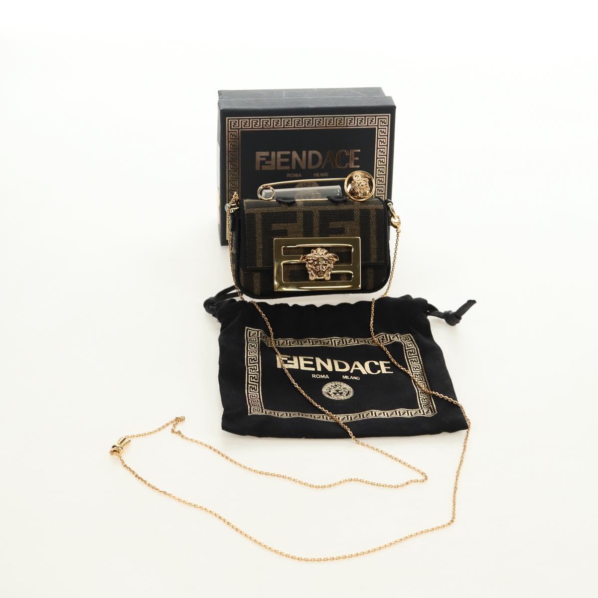 FENDI FENDACE Nano Baguette Chain Shoulder Pouch Black Brown Auth 190223SAM
