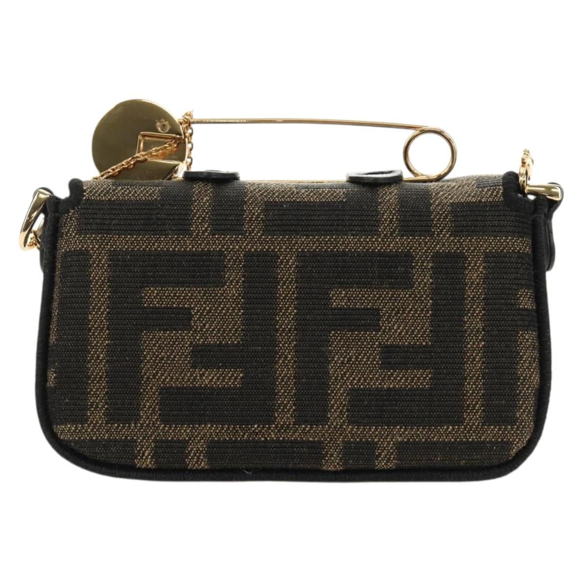 FENDI FENDACE Nano Baguette Chain Shoulder Pouch Black Brown Auth 190223SAM