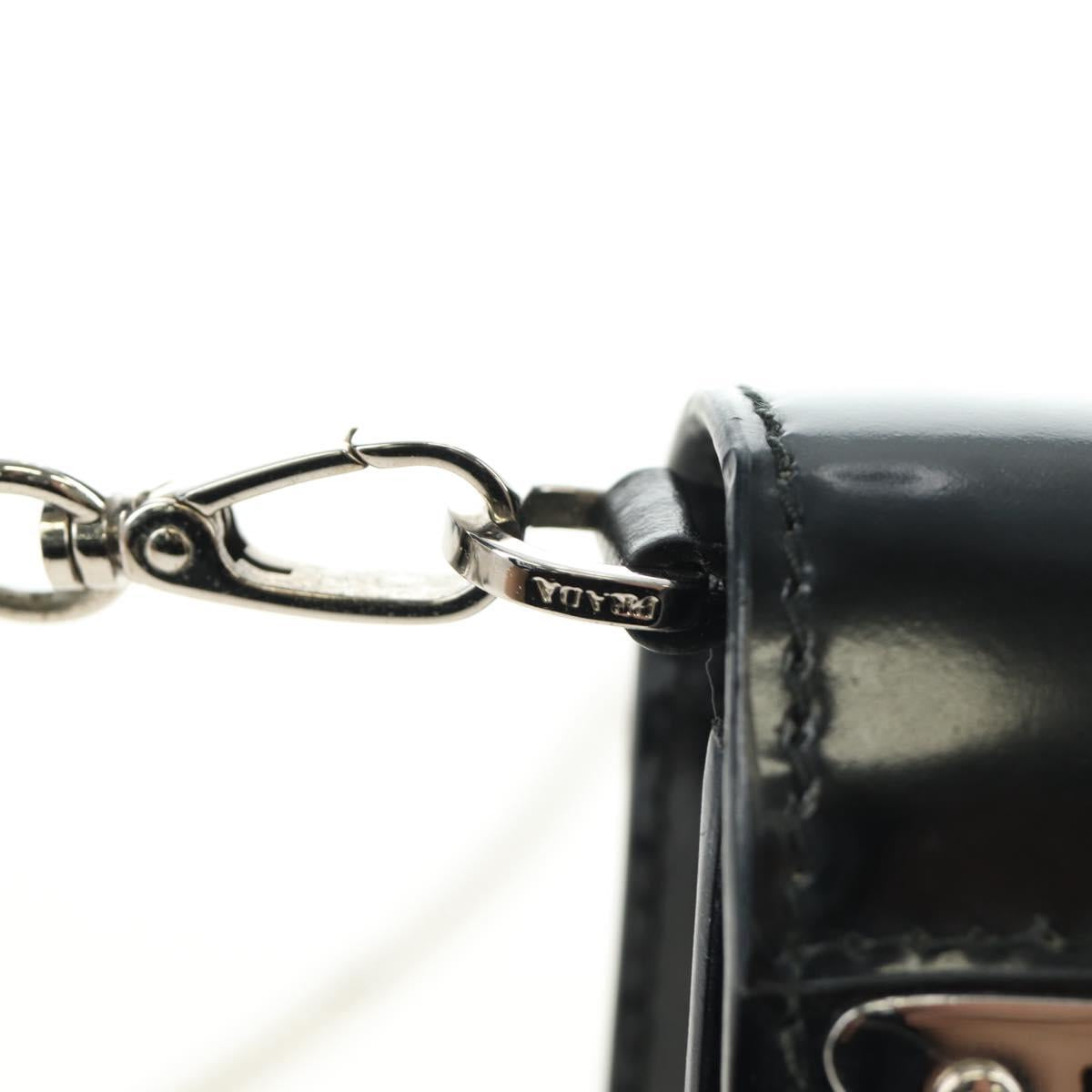 PRADA Chain Shoulder Bag Patent Leather Black Silver Auth 190226SAM