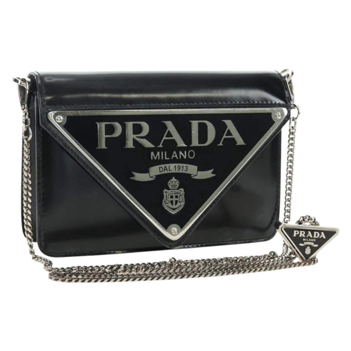 PRADA Chain Shoulder Bag Patent Leather Black Silver Auth 190226SAM