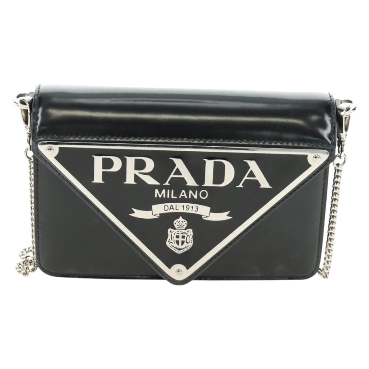 PRADA Chain Shoulder Bag Patent Leather Black Silver Auth 190226SAM