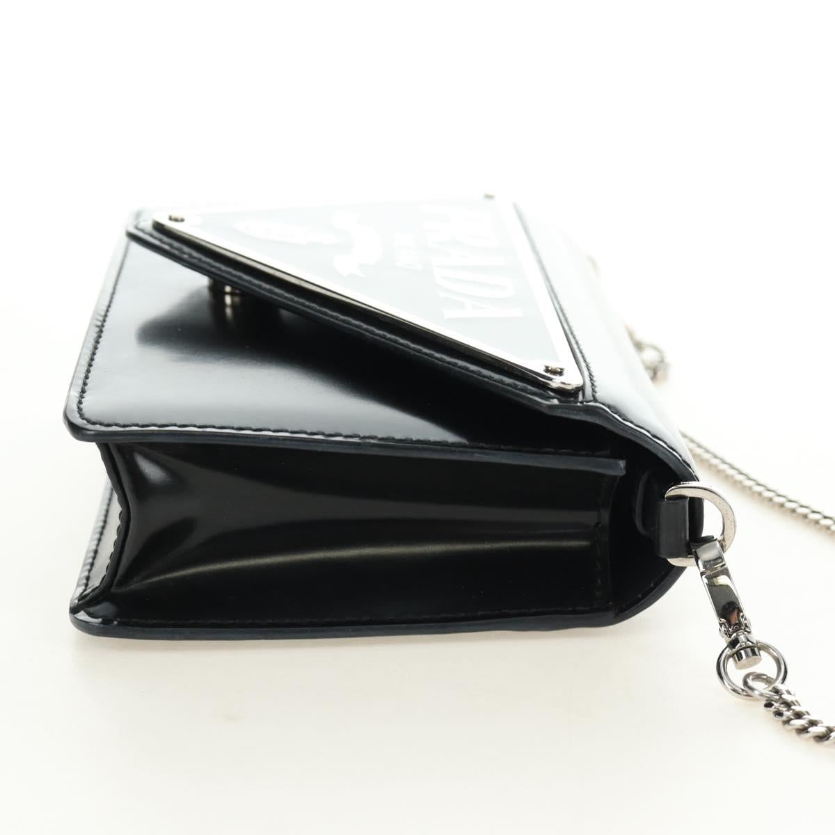 PRADA Chain Shoulder Bag Patent Leather Black Silver Auth 190226SAM