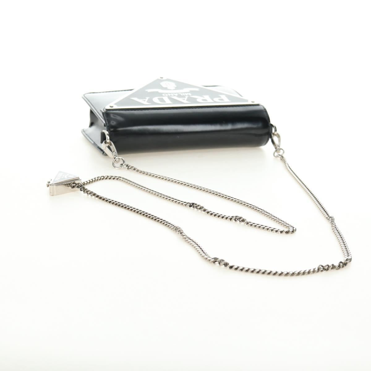 PRADA Chain Shoulder Bag Patent Leather Black Silver Auth 190226SAM