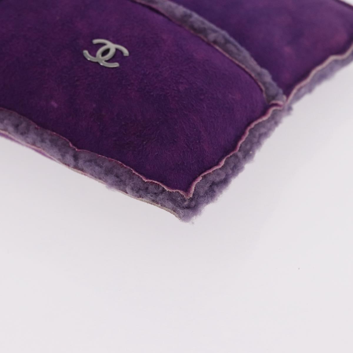 CHANEL Choco Bar Pouch Mouton Purple Silver CC Auth 190227A
