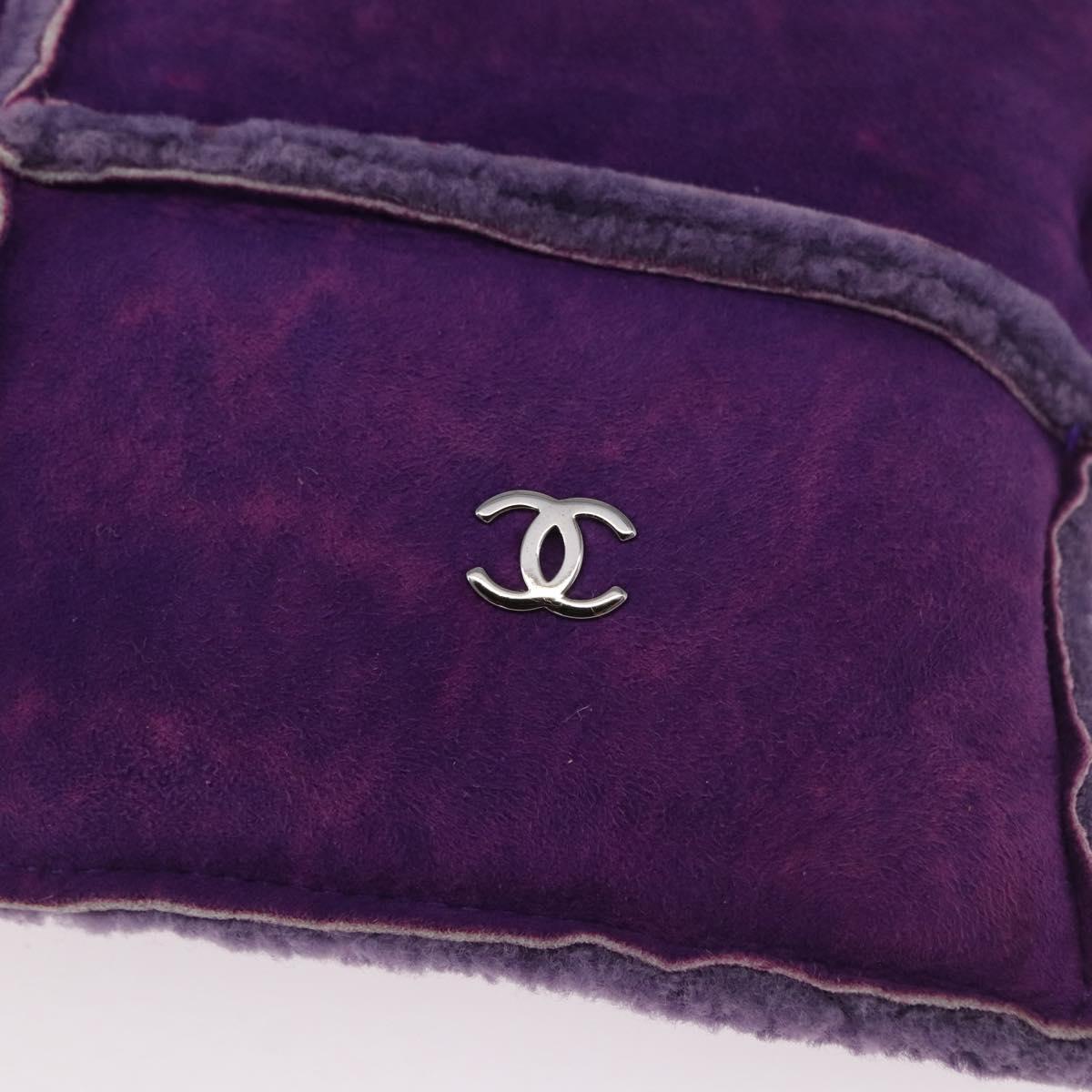 CHANEL Choco Bar Pouch Mouton Purple Silver CC Auth 190227A