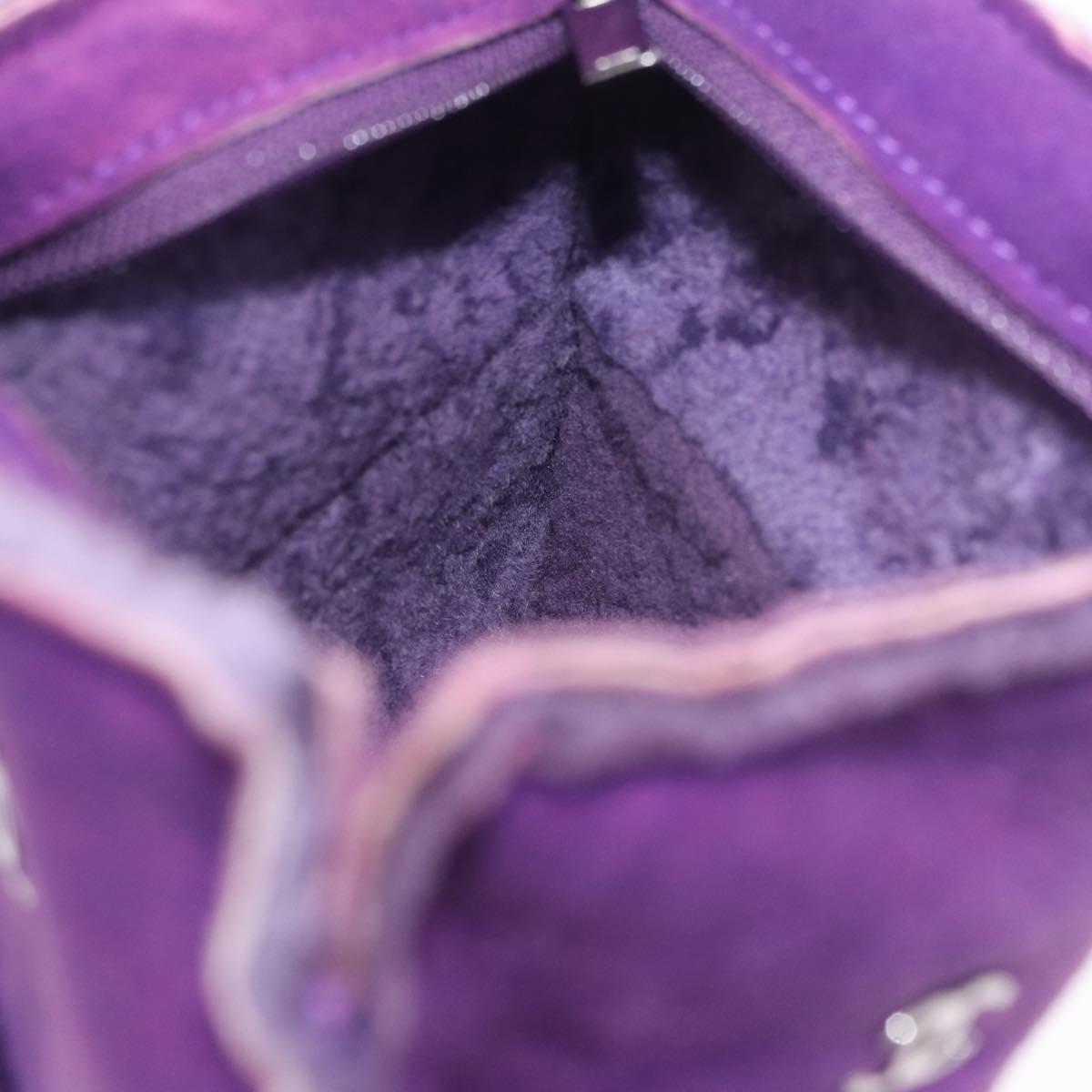 CHANEL Choco Bar Pouch Mouton Purple Silver CC Auth 190227A