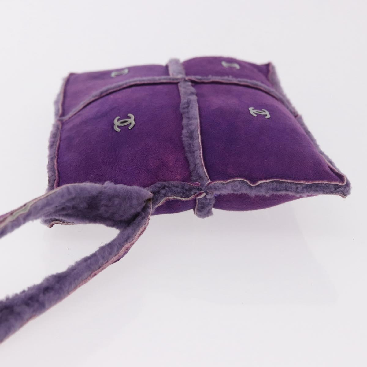 CHANEL Choco Bar Pouch Mouton Purple Silver CC Auth 190227A