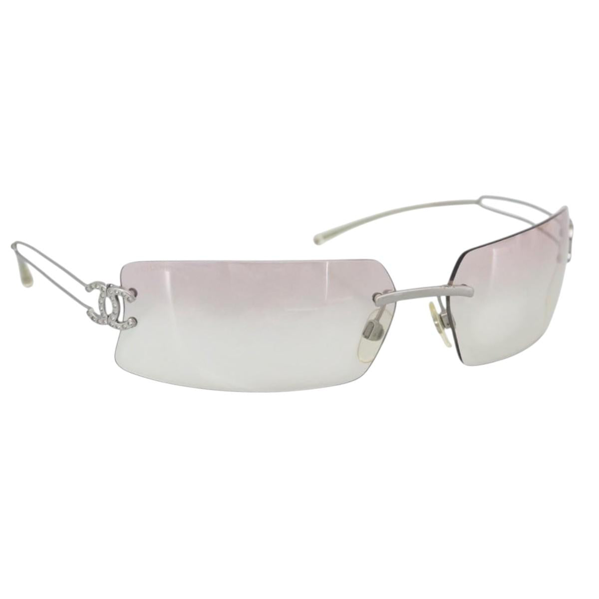 CHANEL COCO Mark Sunglasses Metal Silver CC Auth 190235