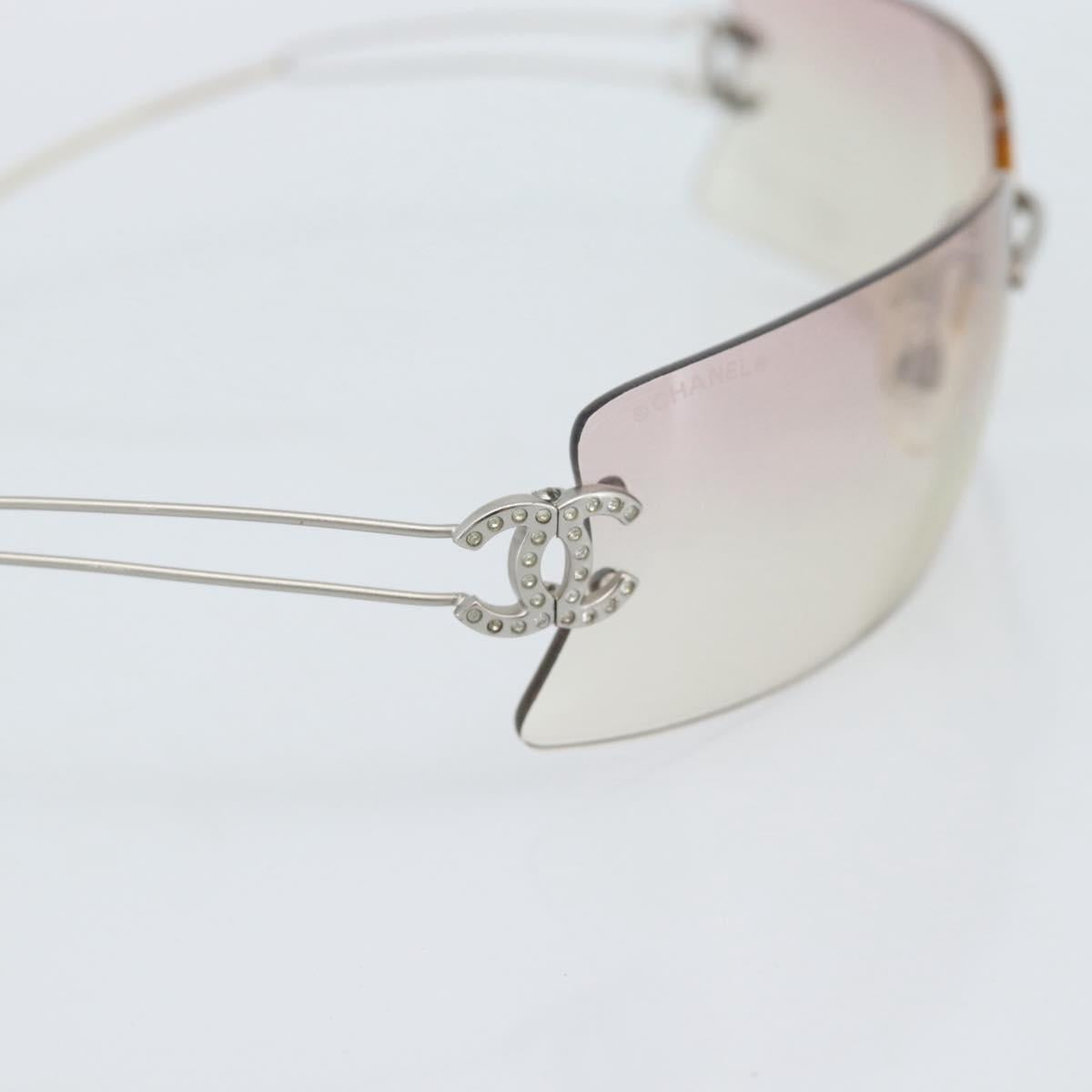 CHANEL COCO Mark Sunglasses Metal Silver CC Auth 190235