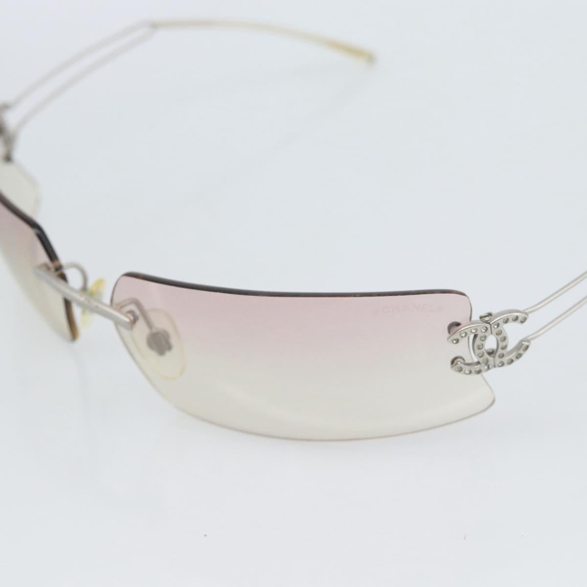 CHANEL COCO Mark Sunglasses Metal Silver CC Auth 190235