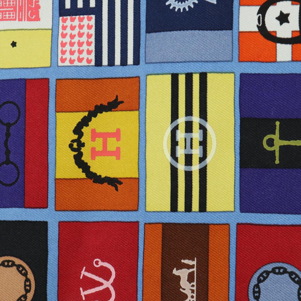 HERMES Carre 90 Scarf ”En Voyage"" Silk Blue Auth 190238M