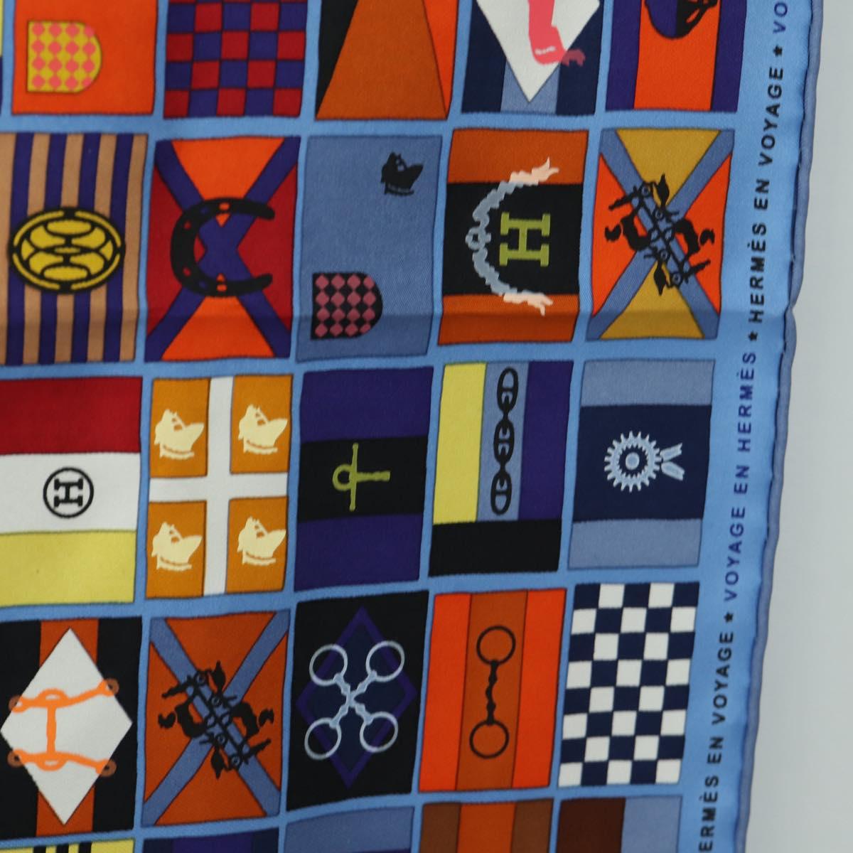 HERMES Carre 90 Scarf ”En Voyage"" Silk Blue Auth 190238M