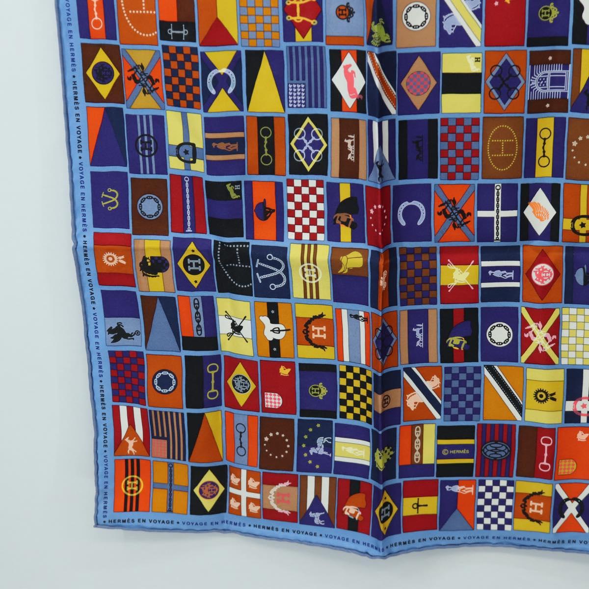HERMES Carre 90 Scarf ”En Voyage"" Silk Blue Auth 190238M