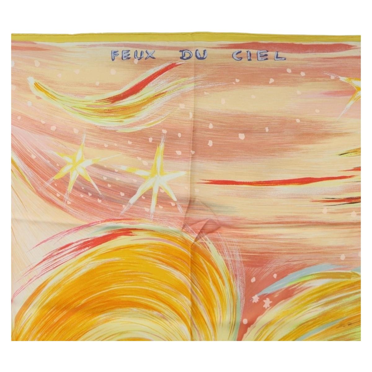 HERMES Carre 90 Scarf ”FEUX DU CIEL"" Silk Pink Auth 190239M