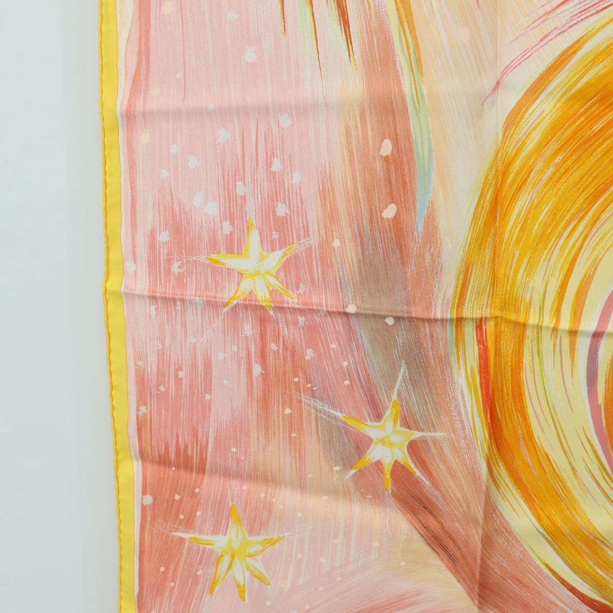 HERMES Carre 90 Scarf ”FEUX DU CIEL"" Silk Pink Auth 190239M