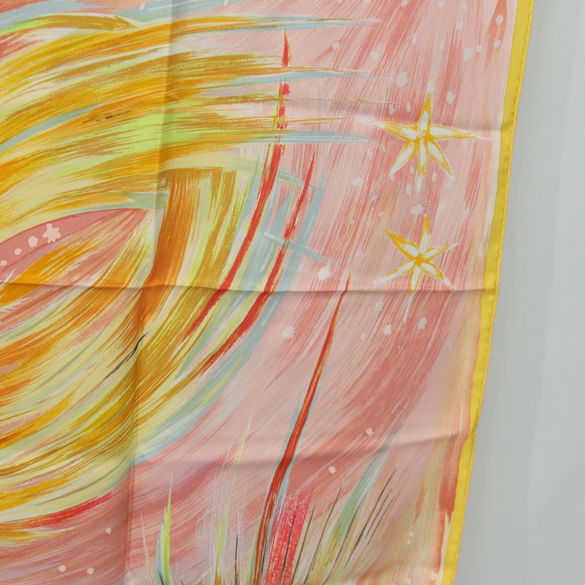 HERMES Carre 90 Scarf ”FEUX DU CIEL"" Silk Pink Auth 190239M