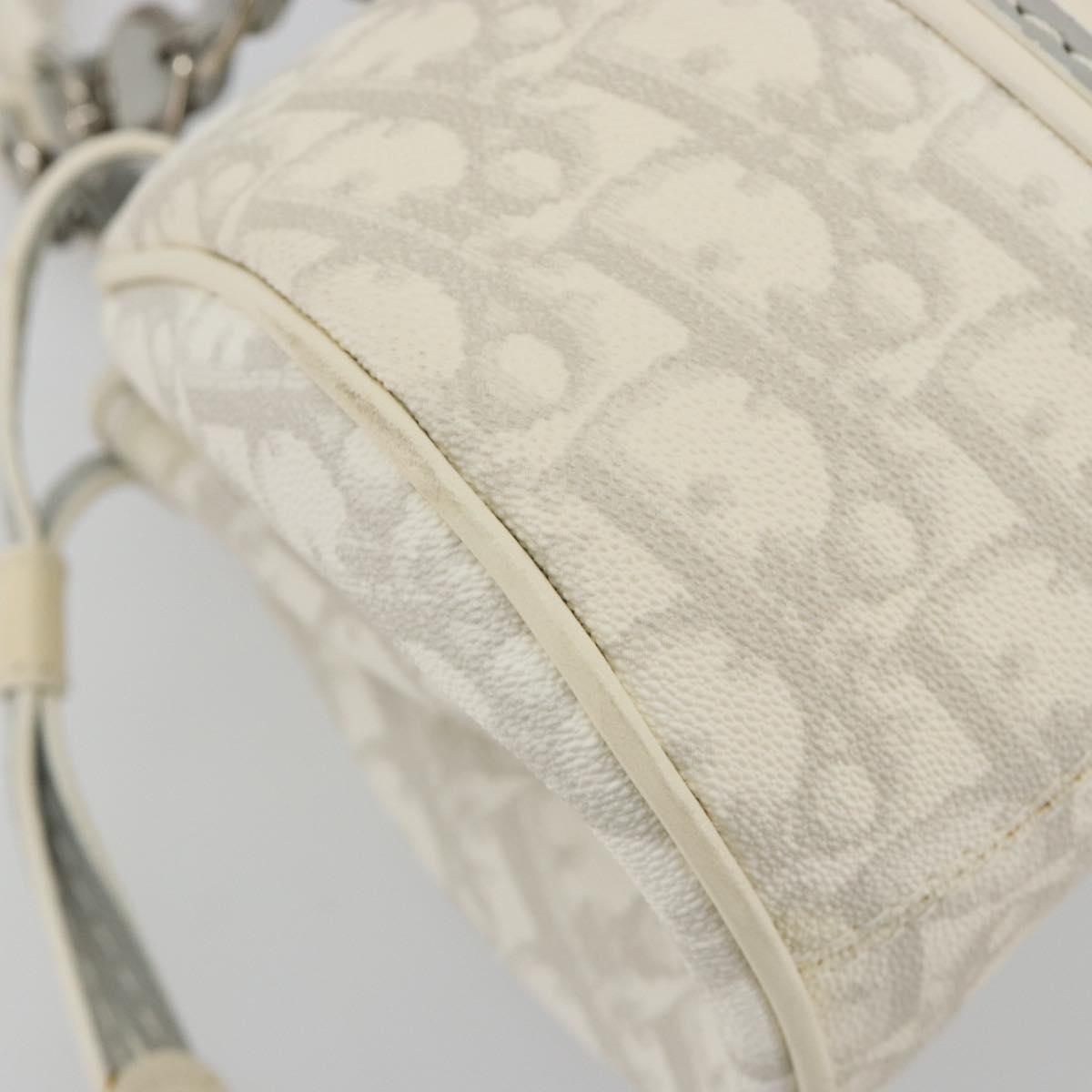 Christian Dior Trotter Canvas Romantic Chain Bag PVC White Silver Auth 190241SAM