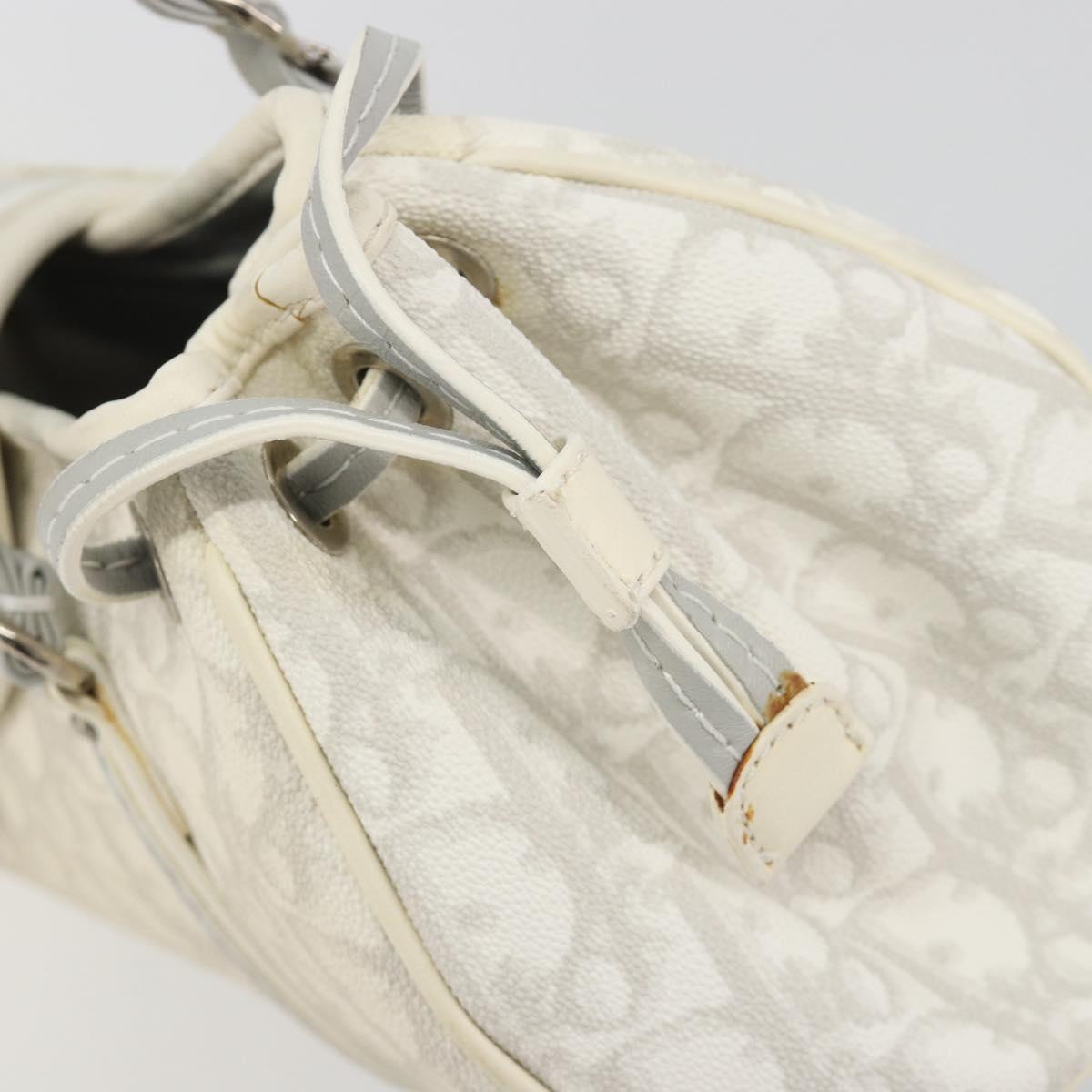 Christian Dior Trotter Canvas Romantic Chain Bag PVC White Silver Auth 190241SAM