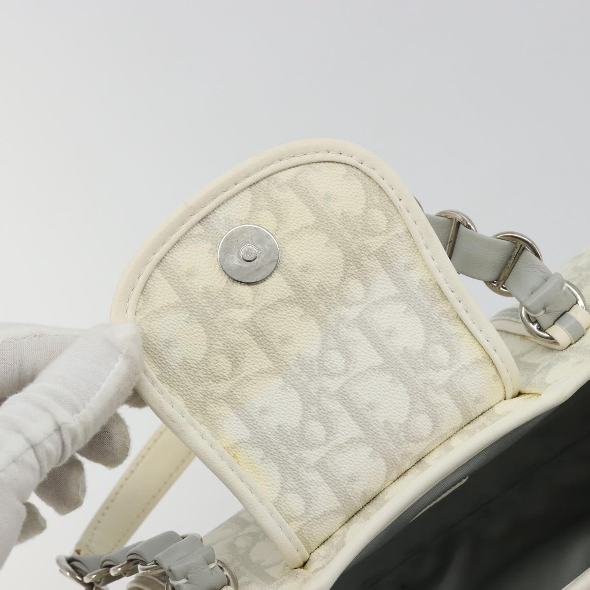 Christian Dior Trotter Canvas Romantic Chain Bag PVC White Silver Auth 190241SAM
