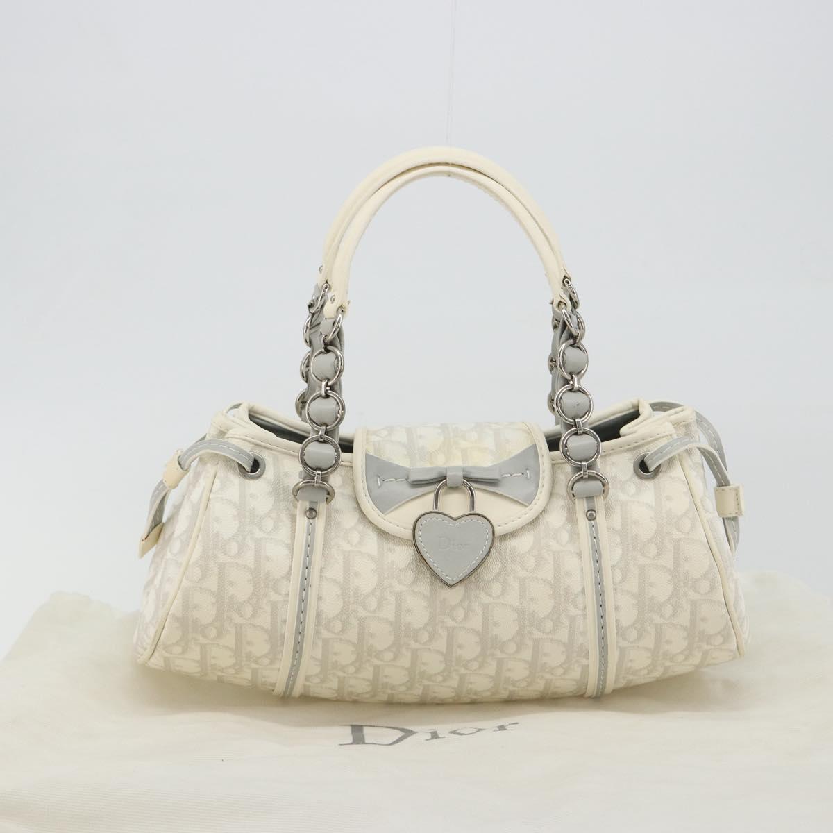 Christian Dior Trotter Canvas Romantic Chain Bag PVC White Silver Auth 190241SAM