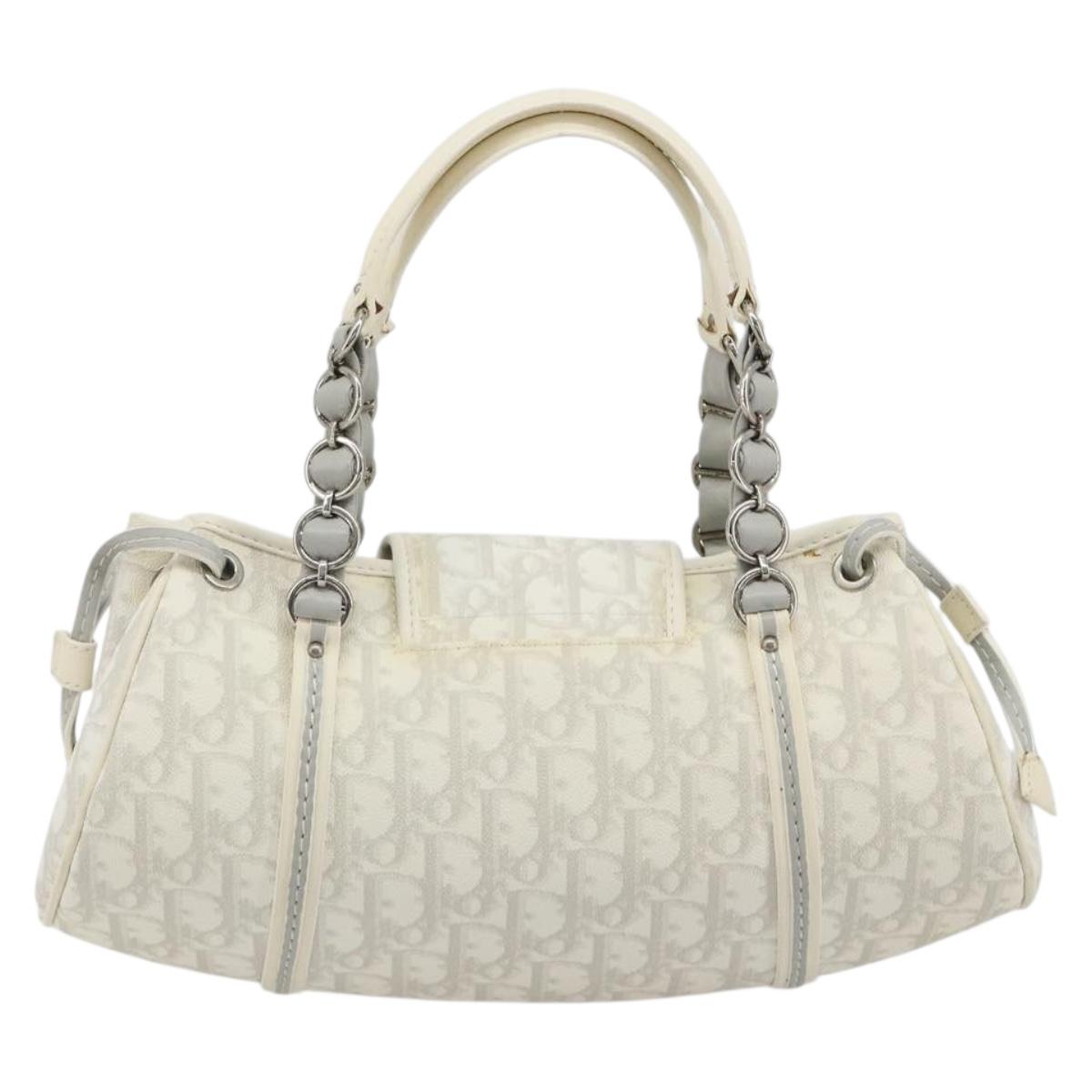 Christian Dior Trotter Canvas Romantic Chain Bag PVC White Silver Auth 190241SAM
