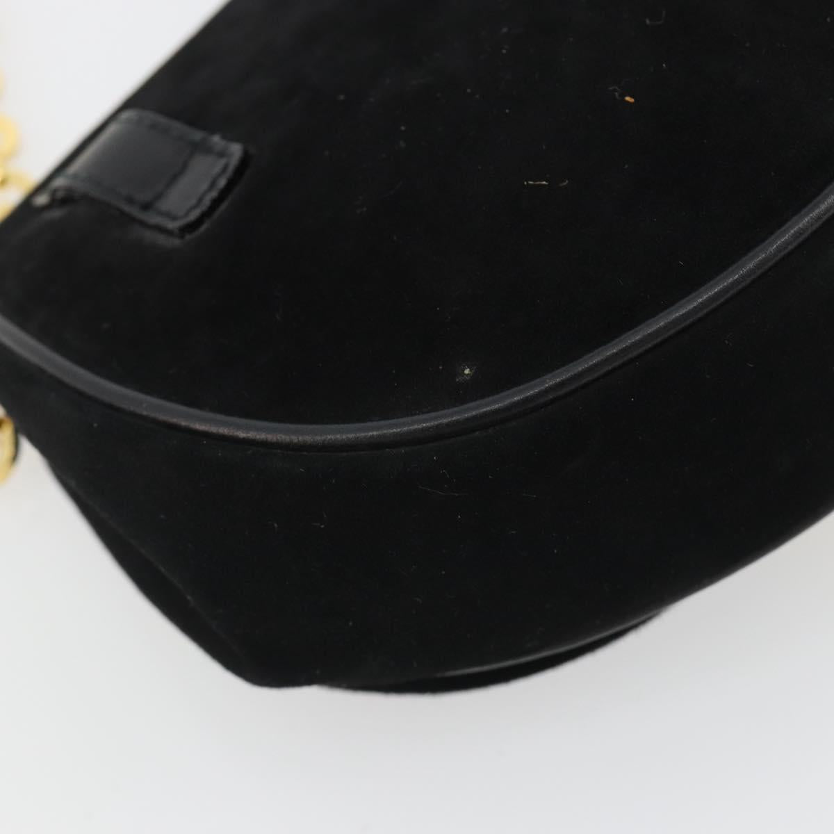 Salvatore Ferragamo Gancini Chain Shoulder Bag Suede Black Gold Auth 190242