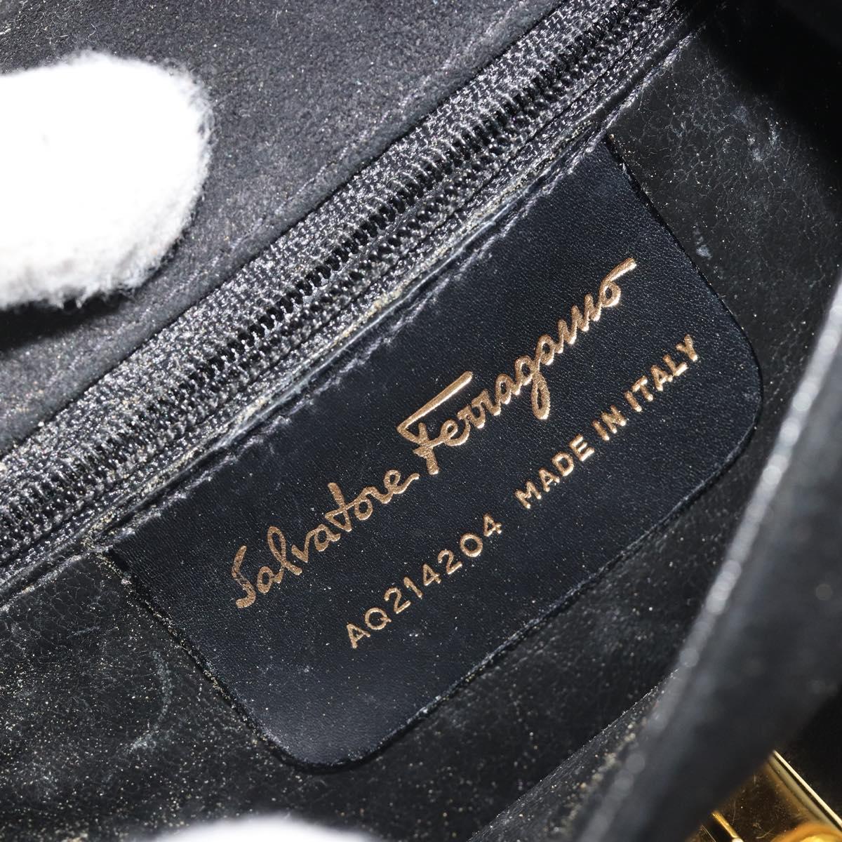 Salvatore Ferragamo Gancini Chain Shoulder Bag Suede Black Gold Auth 190242