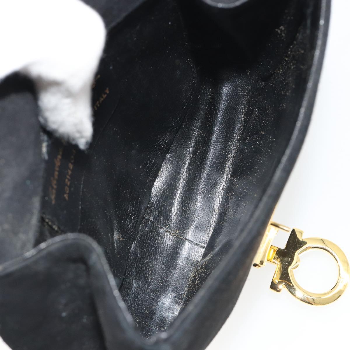 Salvatore Ferragamo Gancini Chain Shoulder Bag Suede Black Gold Auth 190242