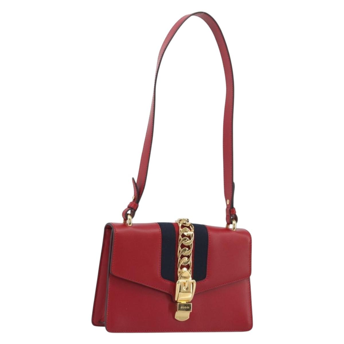 GUCCI Sherry Line Silvi Shoulder Bag Leather Red Gold 421882 Auth 190243V