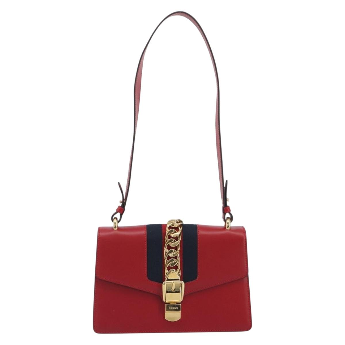 GUCCI Sherry Line Silvi Shoulder Bag Leather Red Gold 421882 Auth 190243V