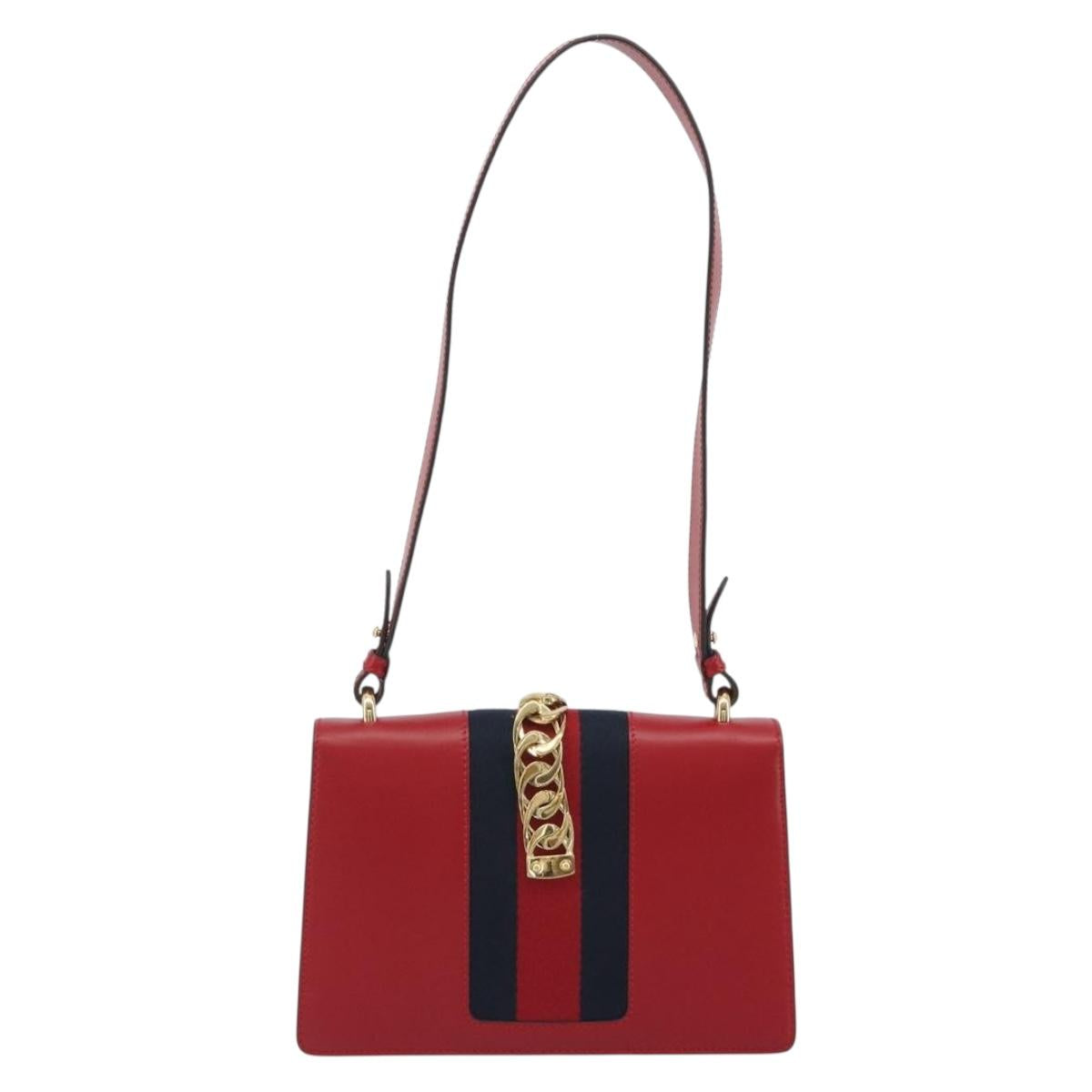GUCCI Sherry Line Silvi Shoulder Bag Leather Red Gold 421882 Auth 190243V