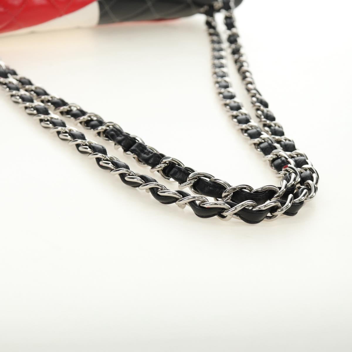 CHANEL Chain Big Matelasse 30 Bag Lamb Skin White Black Silver CC Auth 190244SAM