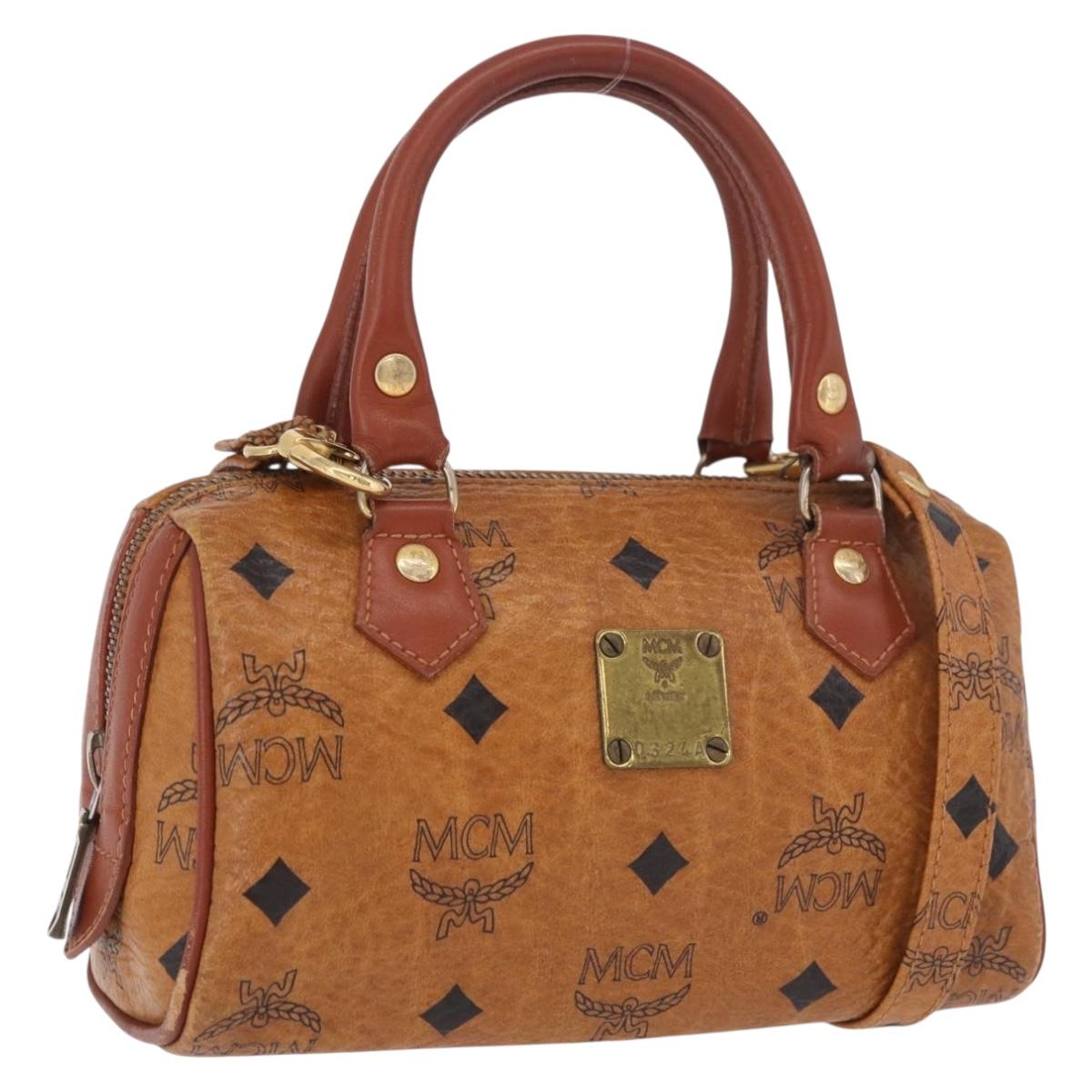 MCM Logogram Vicetos Mini Boston Bag PVC Leather 2way Brown Gold Auth 190245