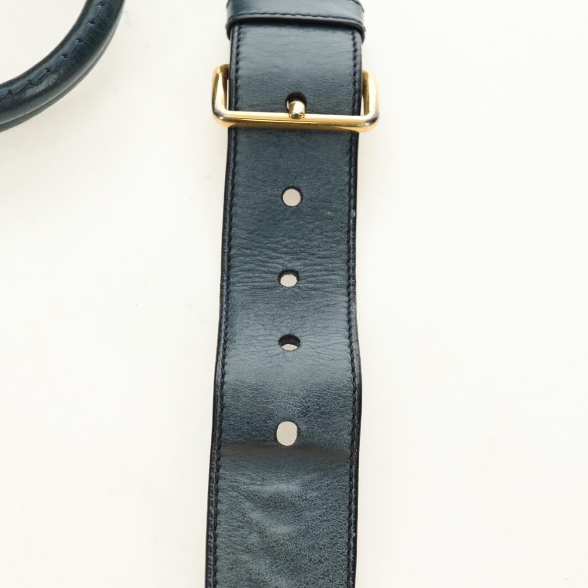 PRADA Hand Bag Leather 2way Blue Gold Auth 190247V