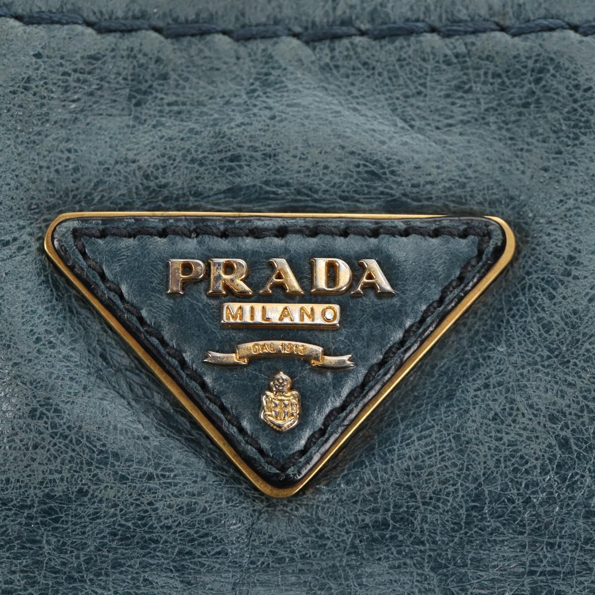 PRADA Hand Bag Leather 2way Blue Gold Auth 190247V