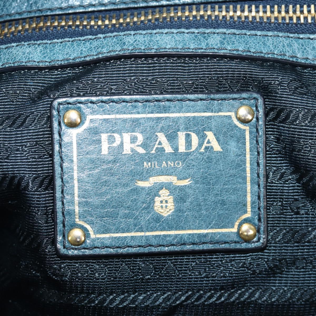 PRADA Hand Bag Leather 2way Blue Gold Auth 190247V