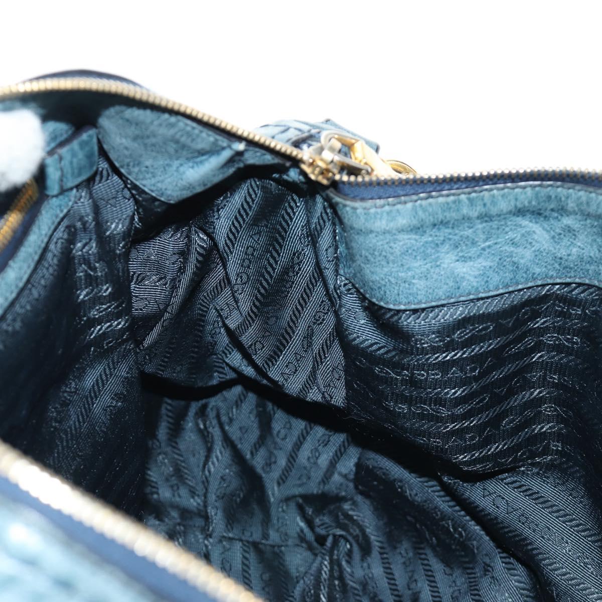 PRADA Hand Bag Leather 2way Blue Gold Auth 190247V