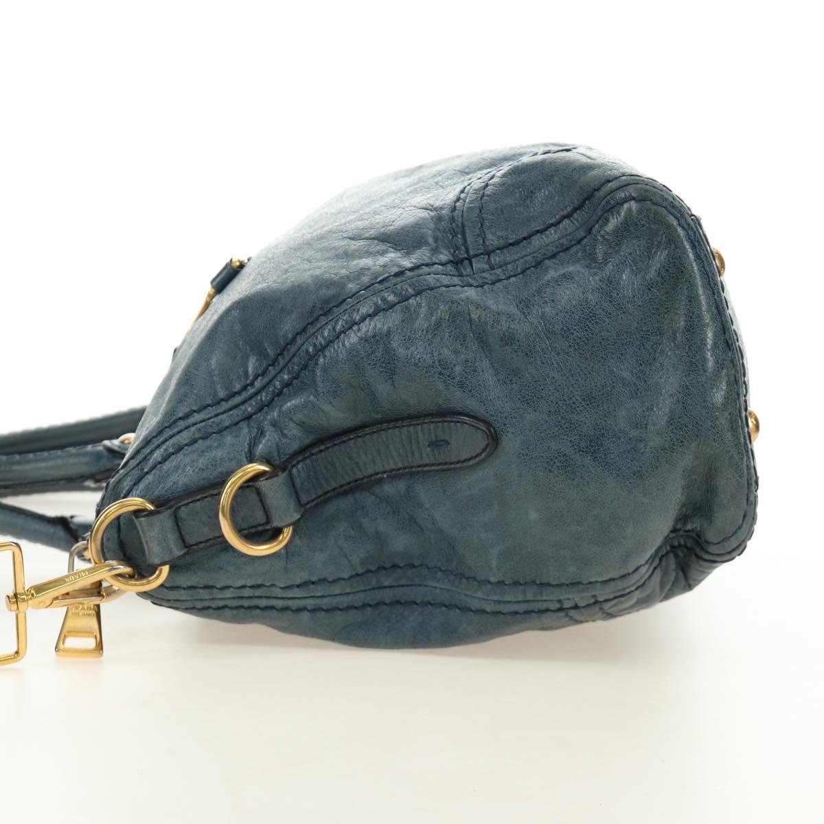 PRADA Hand Bag Leather 2way Blue Gold Auth 190247V