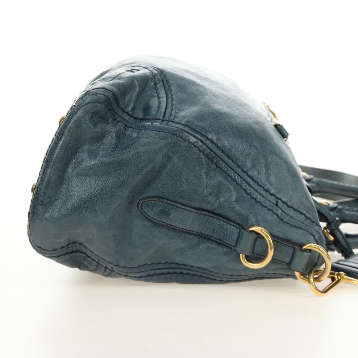 PRADA Hand Bag Leather 2way Blue Gold Auth 190247V