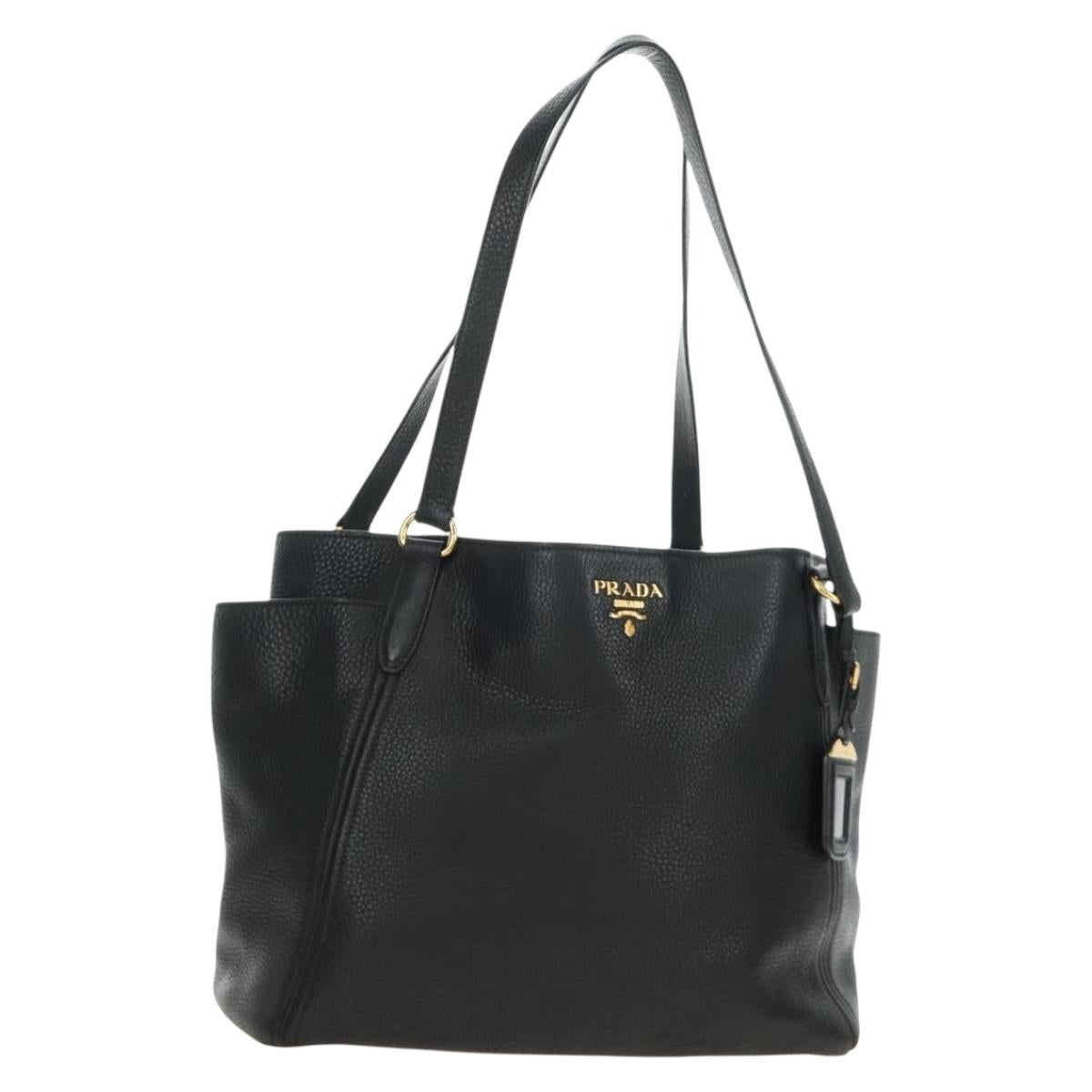 PRADA Tote Bag Vittero Dino Leather Black Gold Auth 190249V