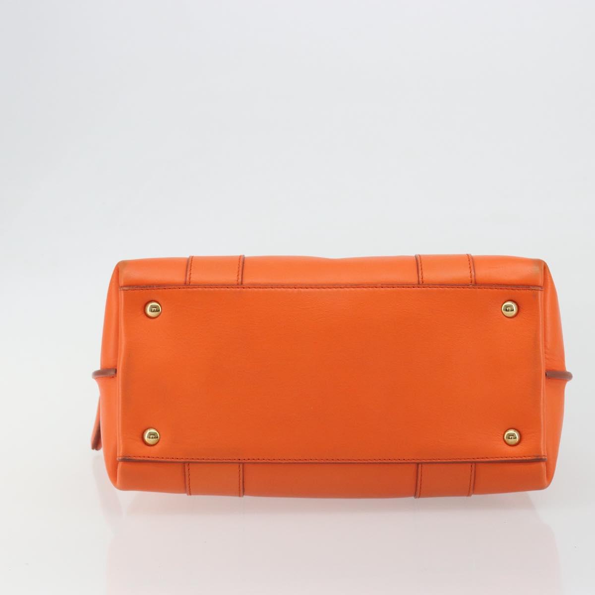 Salvatore Ferragamo Gancini Hand Bag Leather 2way Orange Gold Auth 190253