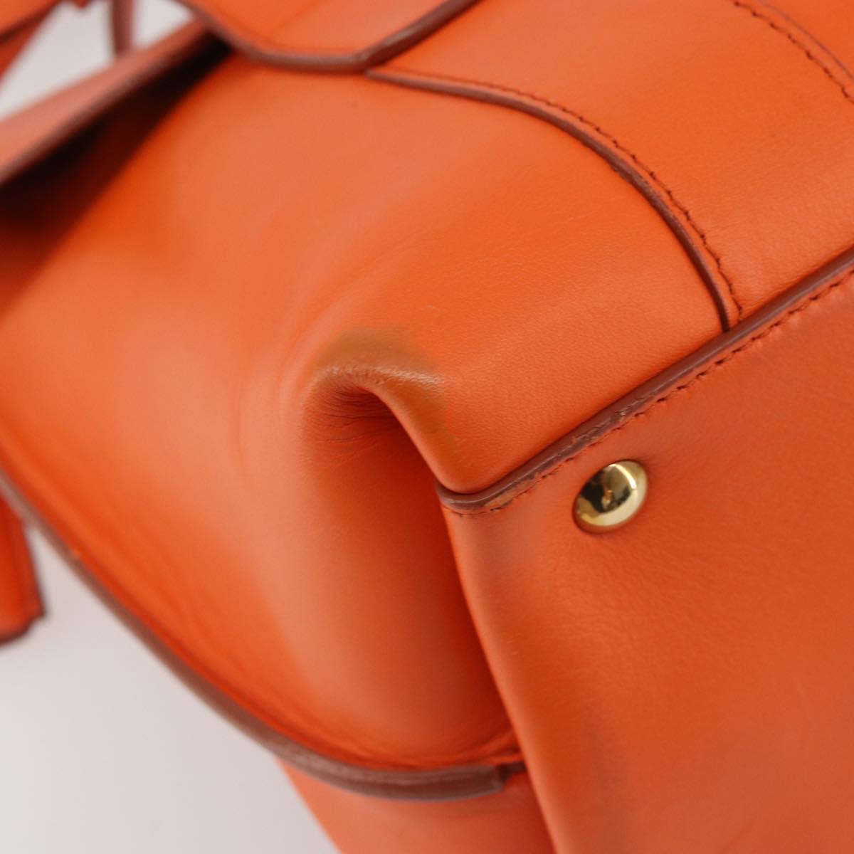 Salvatore Ferragamo Gancini Hand Bag Leather 2way Orange Gold Auth 190253