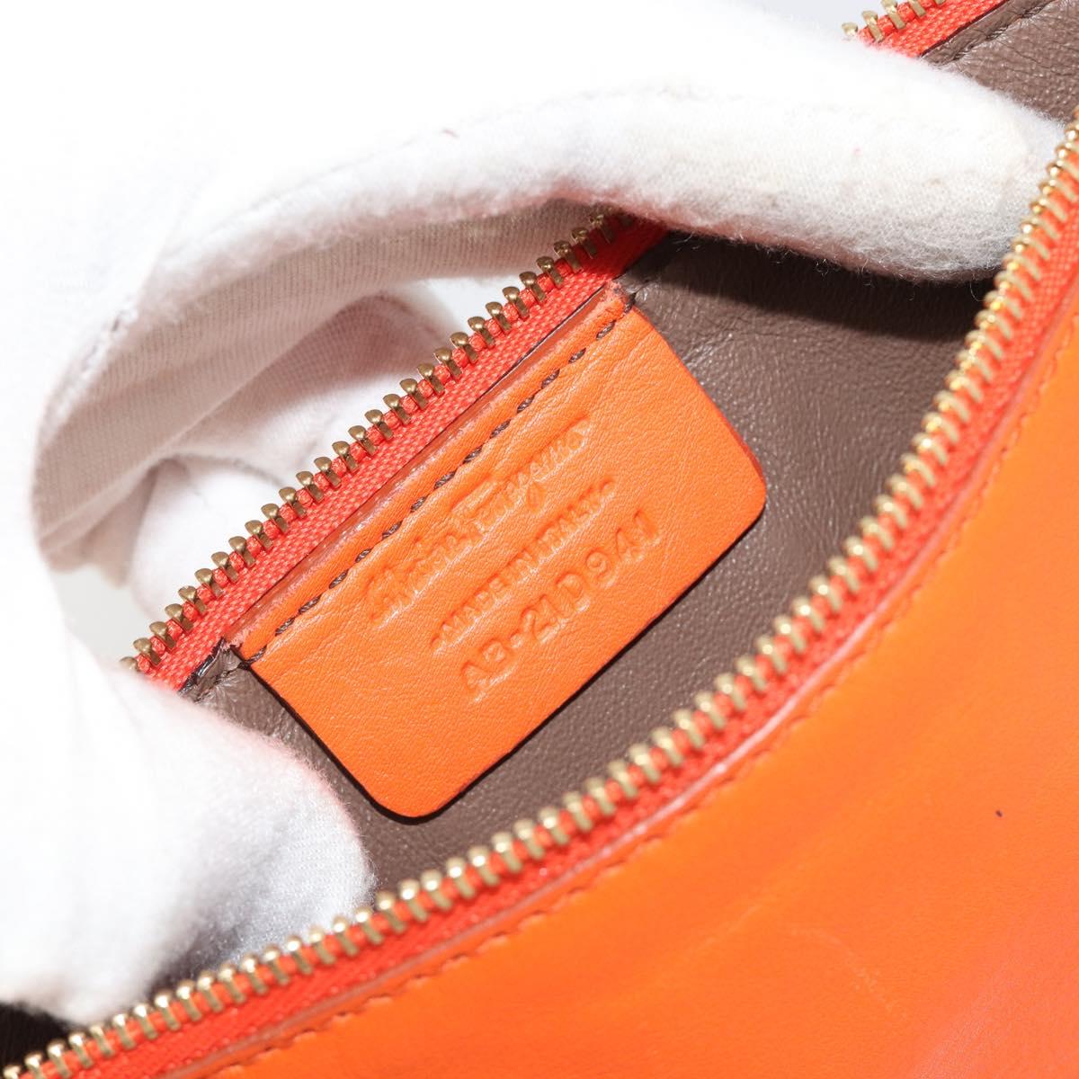 Salvatore Ferragamo Gancini Hand Bag Leather 2way Orange Gold Auth 190253