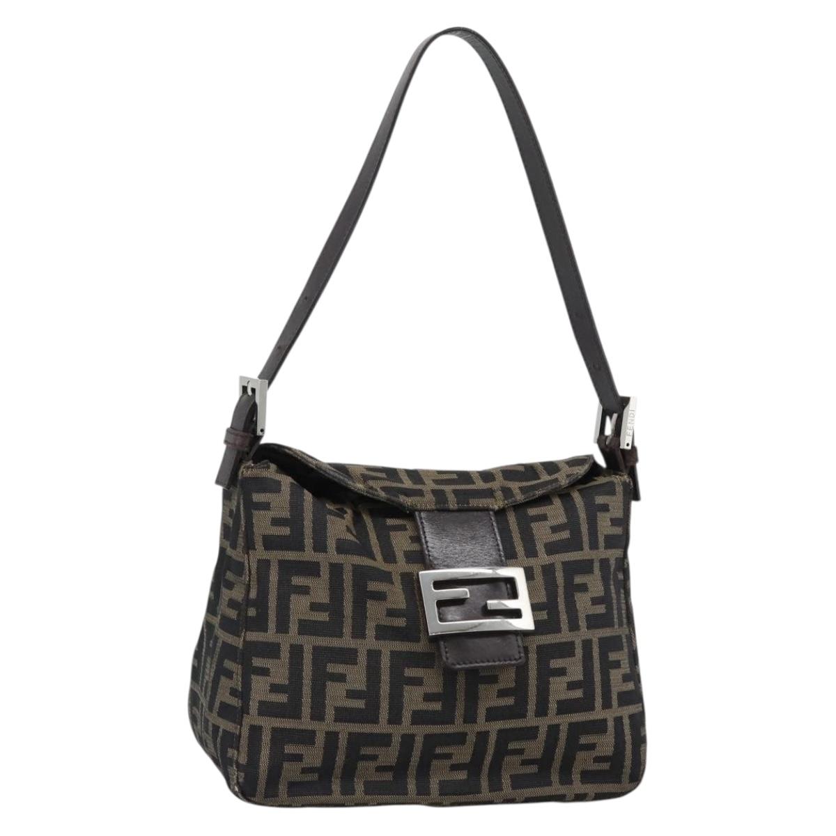 FENDI Zucca Canvas Mamma Baguette Shoulder Bag Brown Black Auth 190254A