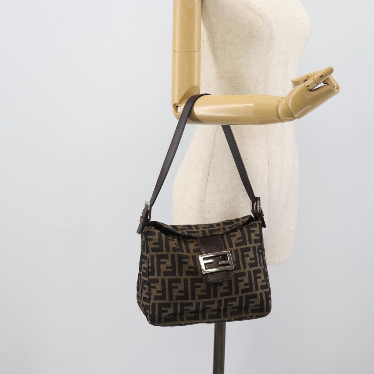 FENDI Zucca Canvas Mamma Baguette Shoulder Bag Brown Black Auth 190254A
