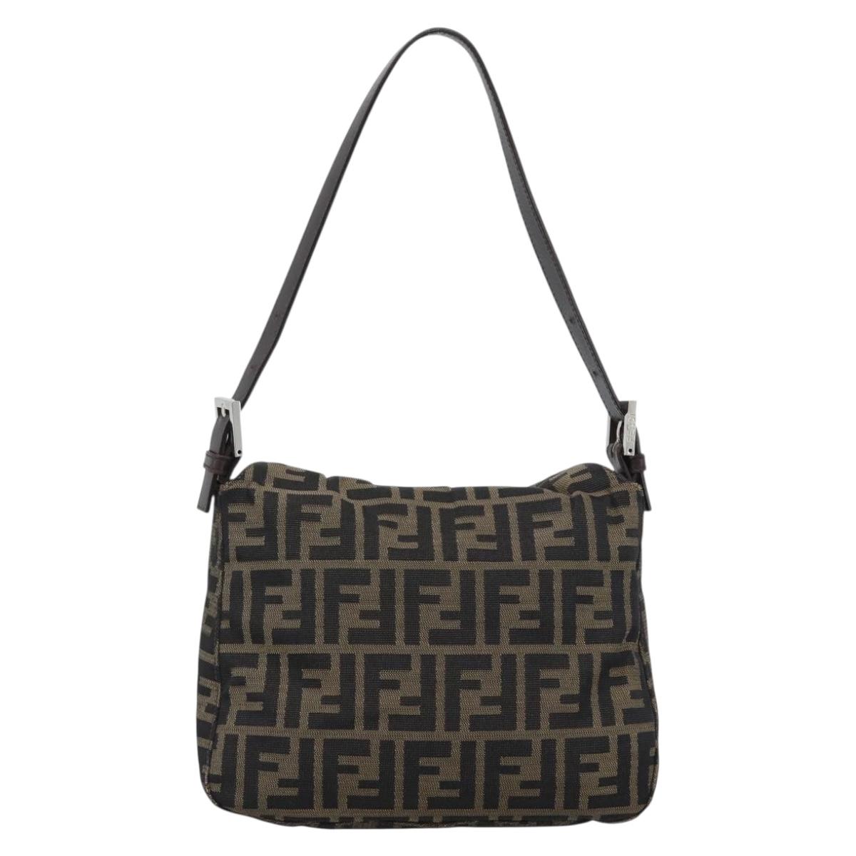 FENDI Zucca Canvas Mamma Baguette Shoulder Bag Brown Black Auth 190254A